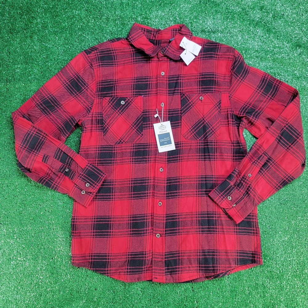 Bruno Supersoft Men's Long Sleeve Flannel Shirt Size Medium Red Black Cotton New